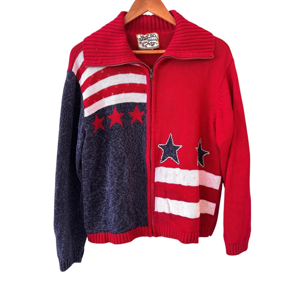 Vintage Heirloom Collectibles Patriotic Stars Stripes Sweater Womens Size Large